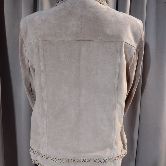 Women’s Tribal Suede Light Tan Jacket with Embellishments – Size 12 - Picture 3 of 16